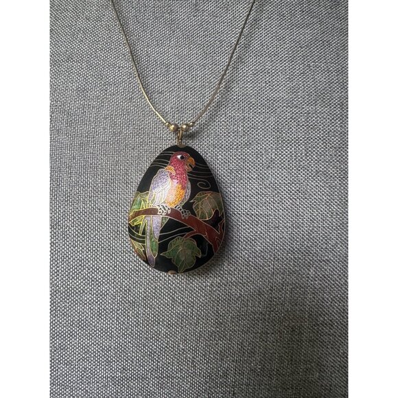 Handcrafted Cloisonné Parrot Pendant Necklace With Gold-Tone Chain - Picture 2 of 7